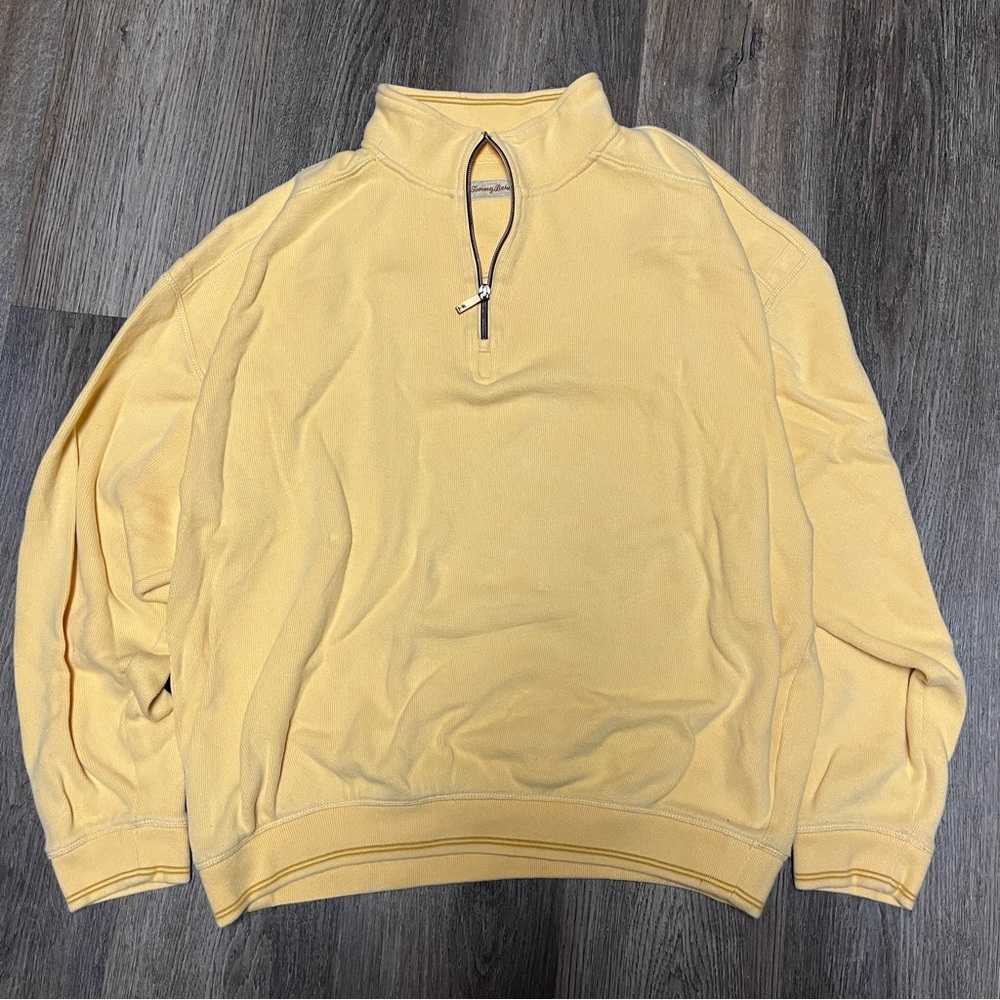 Tommy Bahama Sweater Mens Large Yellow Quarter Zip Casual Heavy Pullover Top